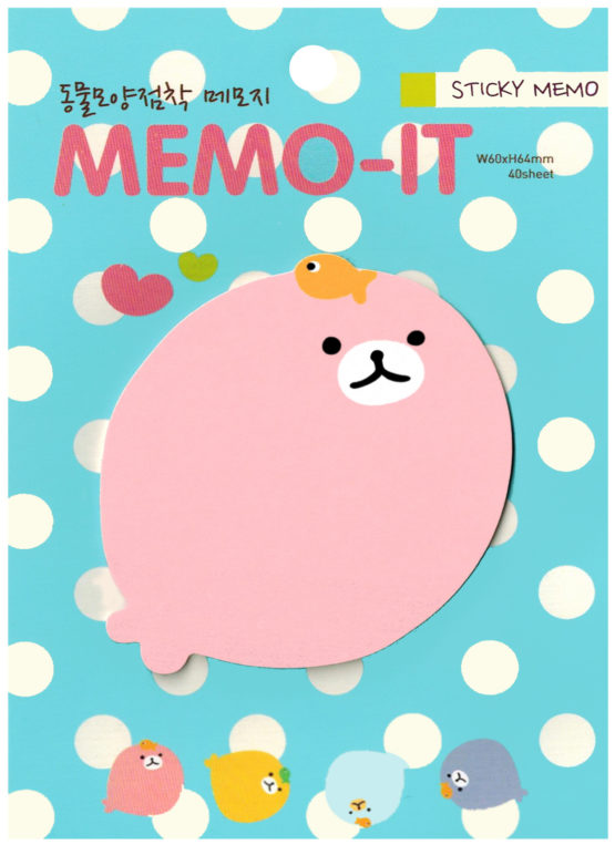 Kawaii Animals Die-Cut Sticky Memo Pad: Pink Manatee